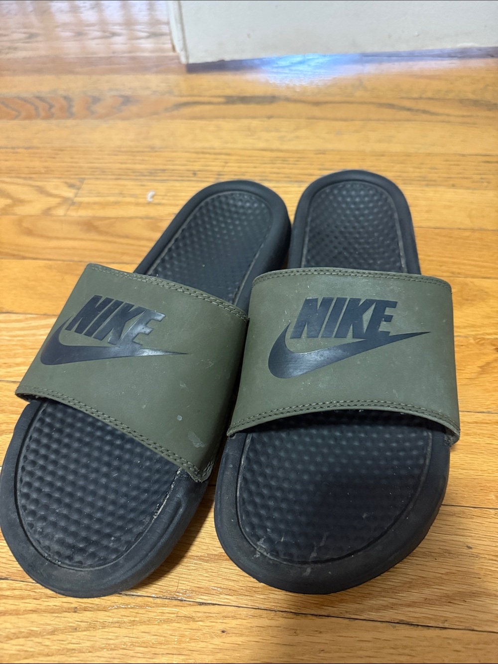 Nike Olive Green and Black Slide Sandals